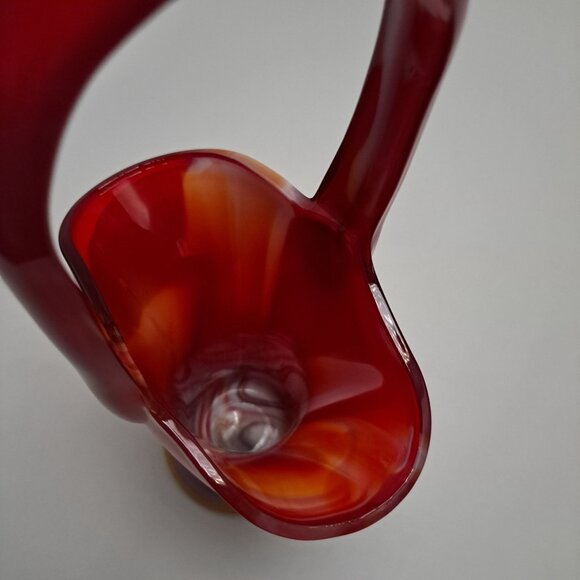 Imperial Slag Glass Basket Swirled Red & White Design Vintage Decorative Piece - Picture 11 of 16